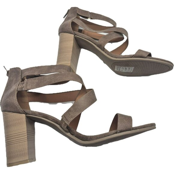 Qupid Strappy Taupe Block Heel Sandals Back Zipper Vegan Leather Womens 10 - Picture 5 of 11